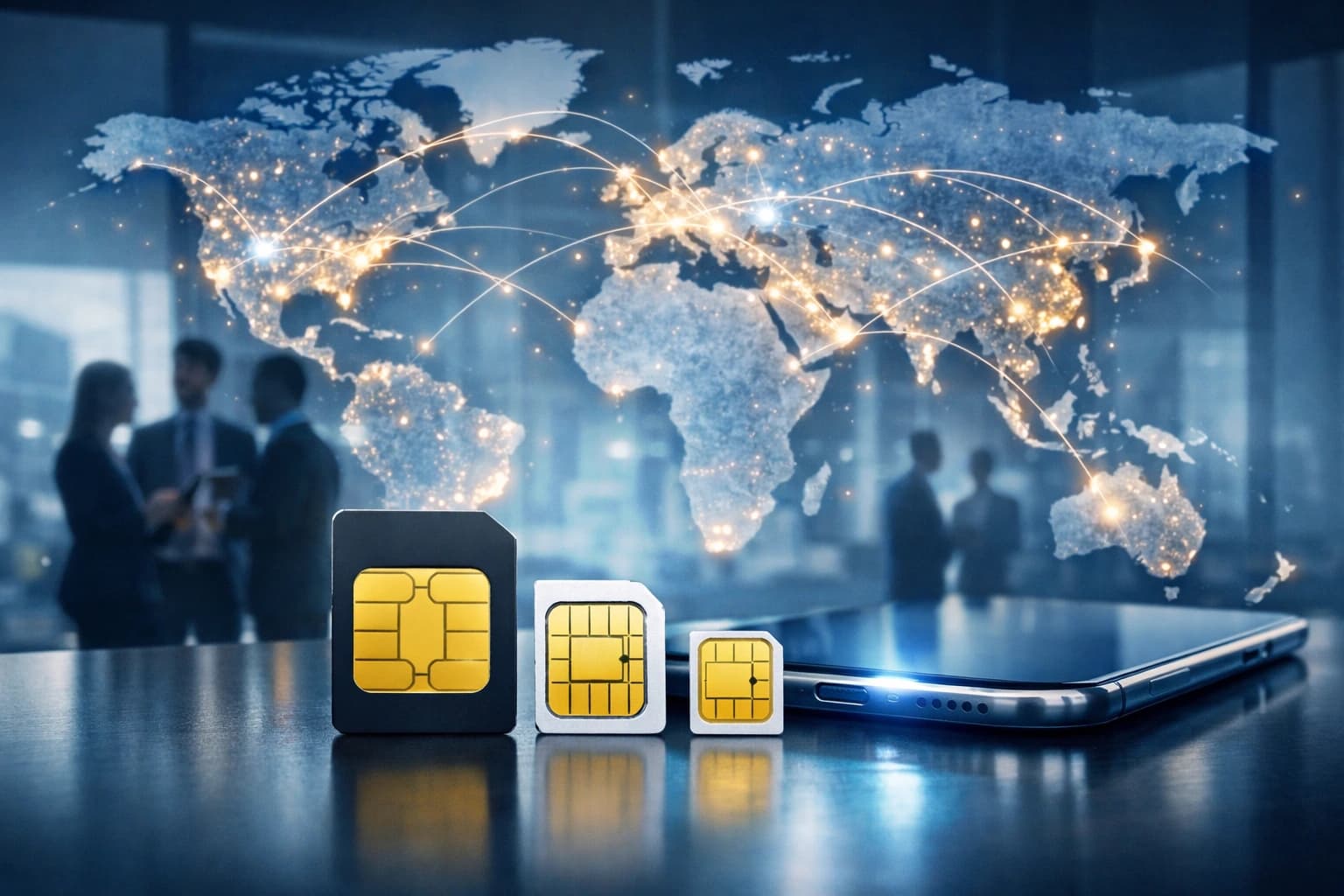 A business SIM card held against a plain background.